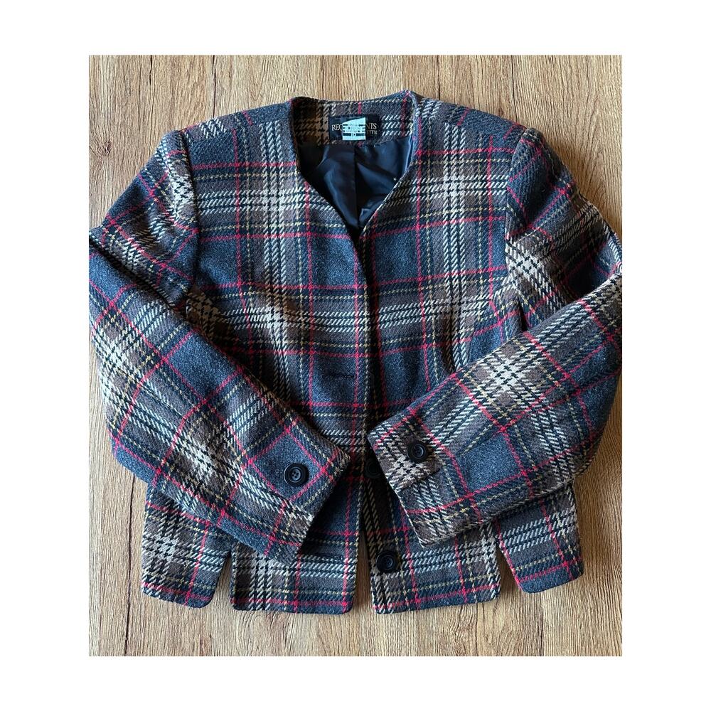 Requirements Petite Vintage Brown Plaid Blazer